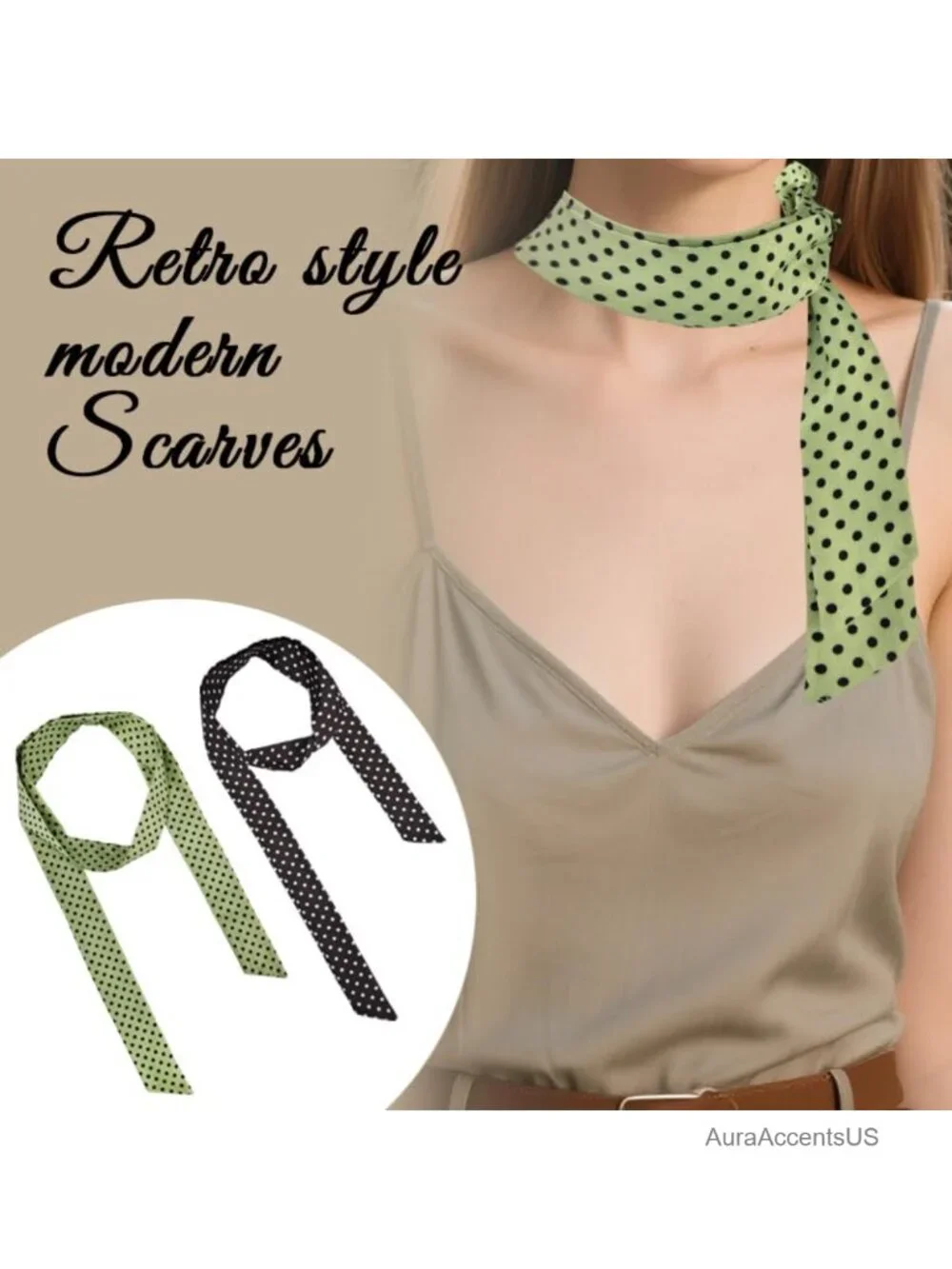 Long Skinny Polka Dot Scarves - Vintage Fashion Neck Scarf for Handbag Hair